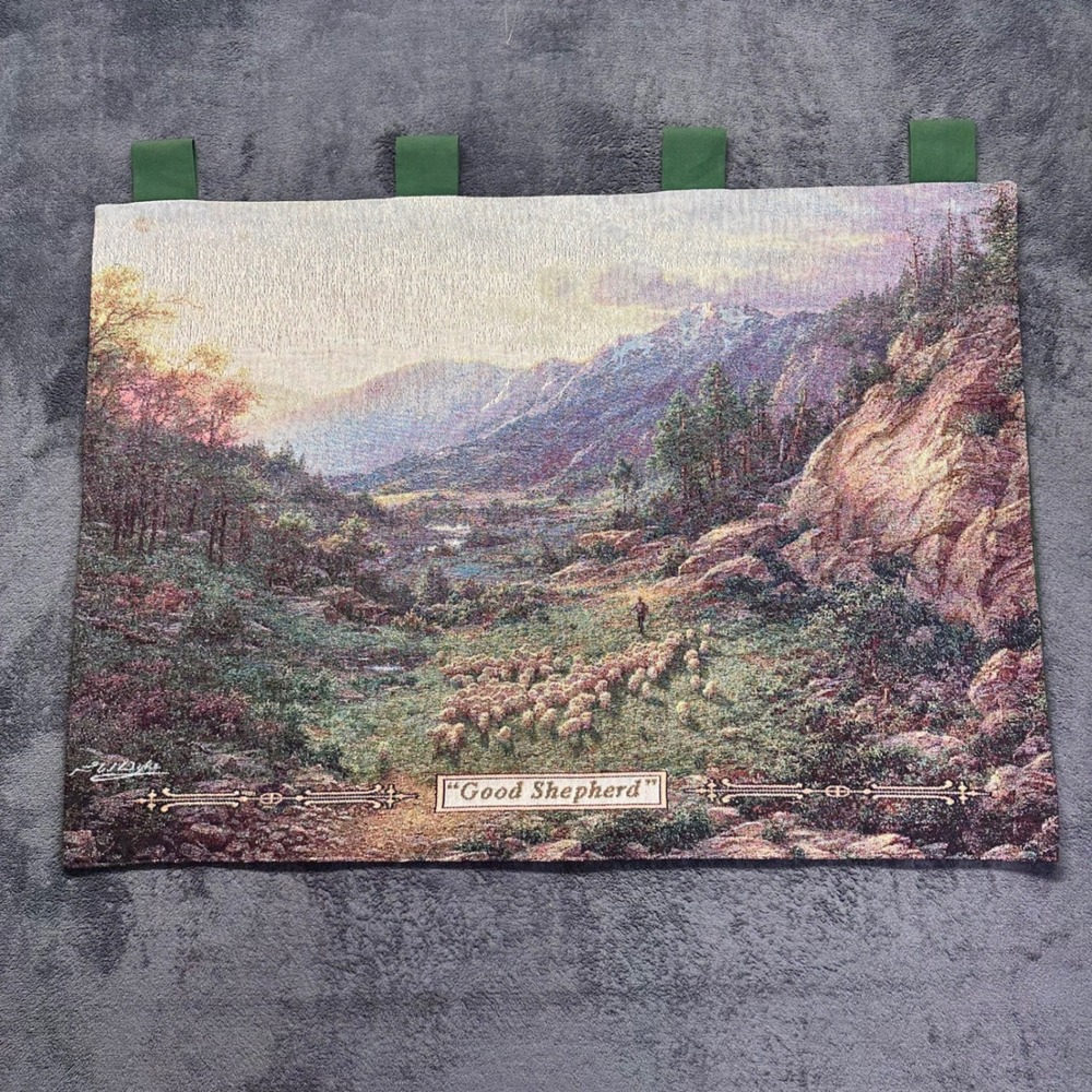 Vintage‎ Good Shepherd Woven Wall Tapestry By Larry Dyke Pastoral Scene 35x24